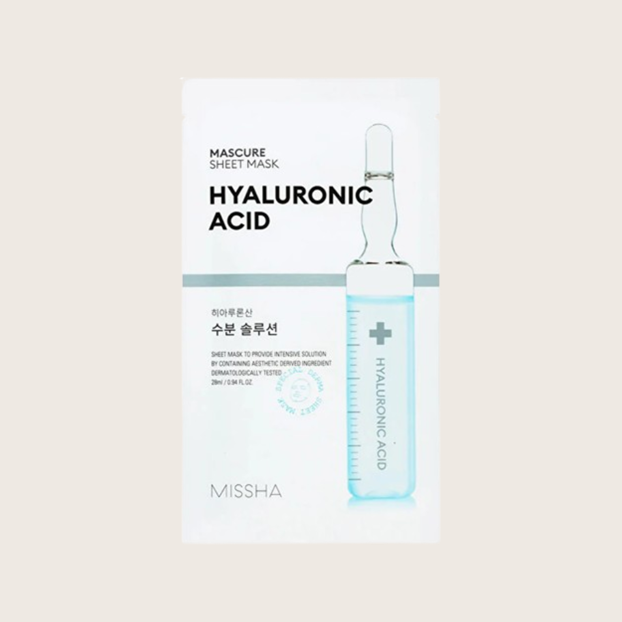 Missha Mascure Hyaluronic Acid Sheet Mask 28ml – drėkinanti korėjietiška kaukė su hialurono rūgštimi | Hada