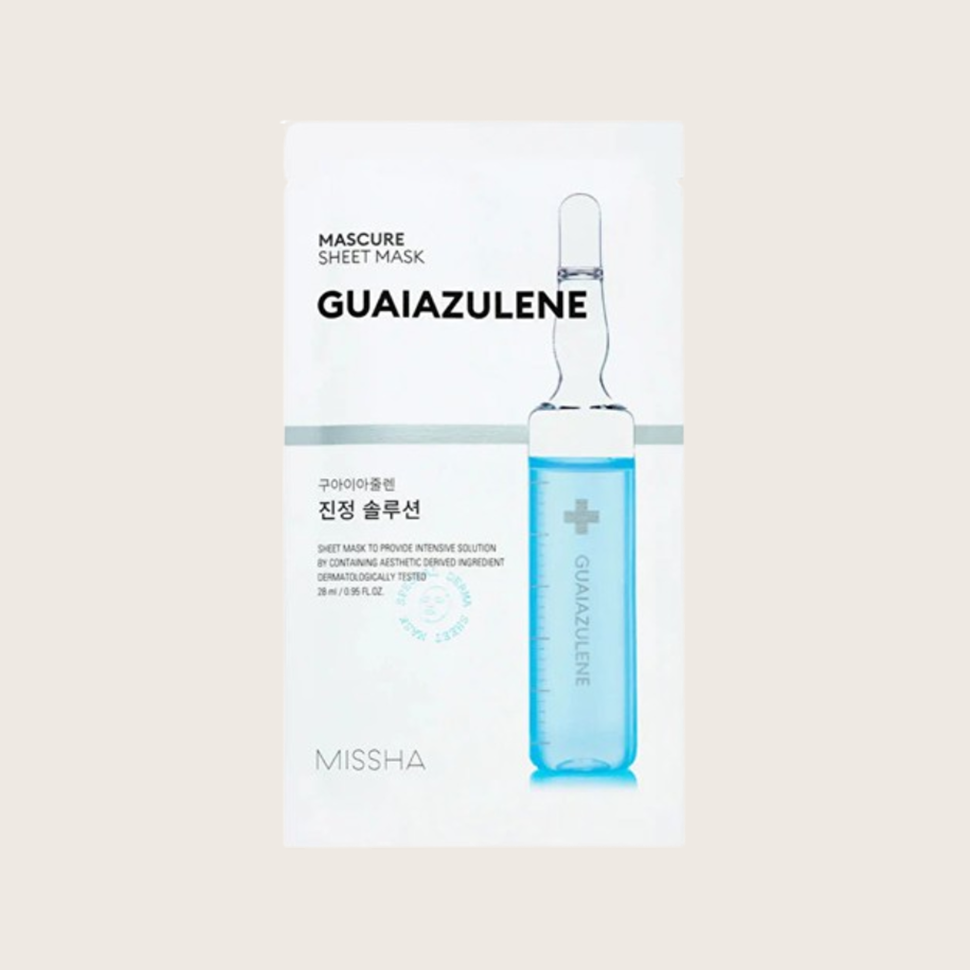 Missha Mascure Guaiazulene Sheet Mask 28ml – raminanti korėjietiška lakštinė kaukė jautriai odai | Hada