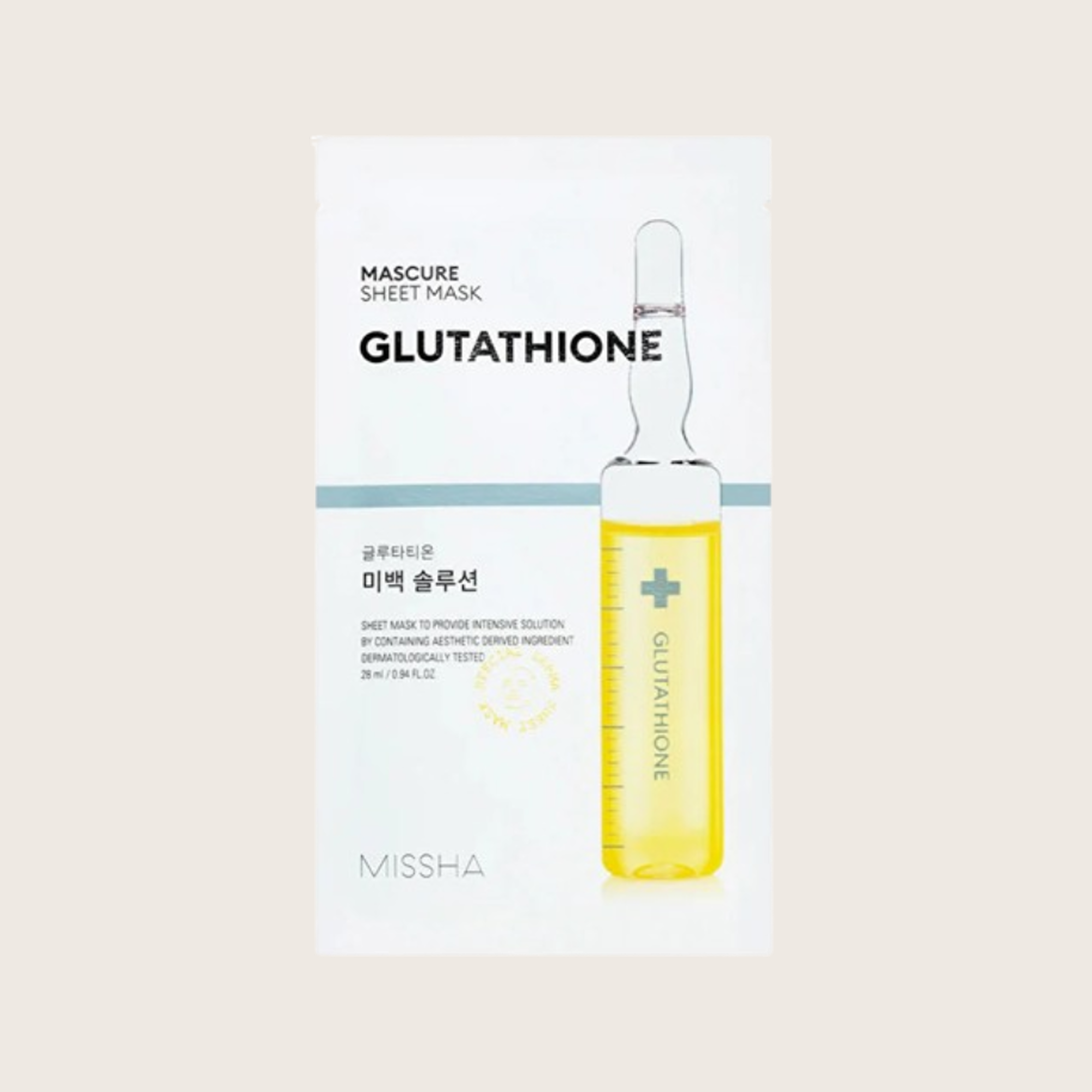 Missha Mascure Glutathione Sheet Mask 28ml – korėjietiška lakštinė kaukė odos švytėjimui | Hada