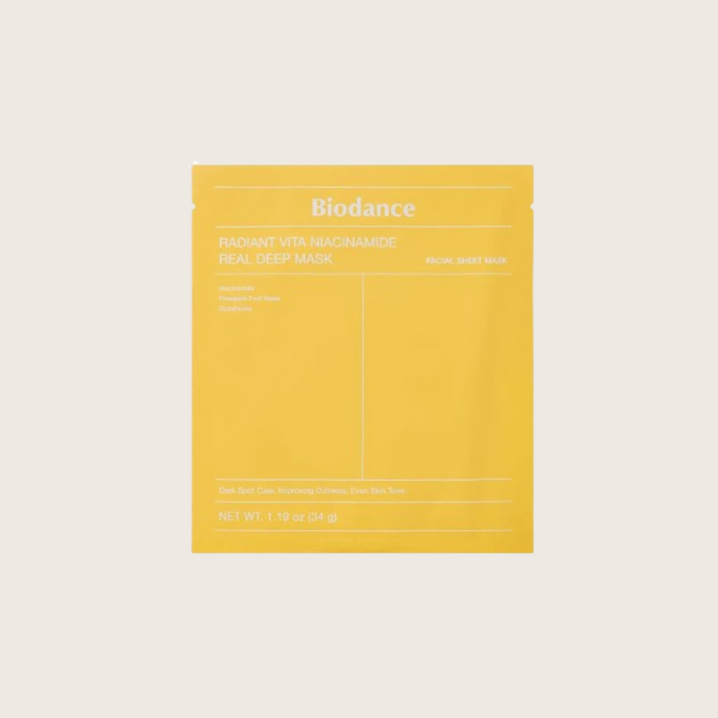 Biodance Vita Niacinamide Real Deep Mask 34g – korėjietiška niacinamido kaukė odos švytėjimui | Hada