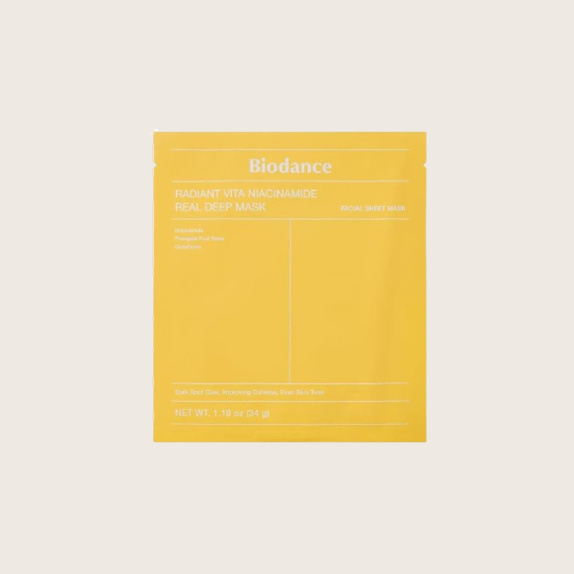 Biodance Vita Niacinamide Real Deep Mask 34g – korėjietiška niacinamido kaukė odos švytėjimui | Hada